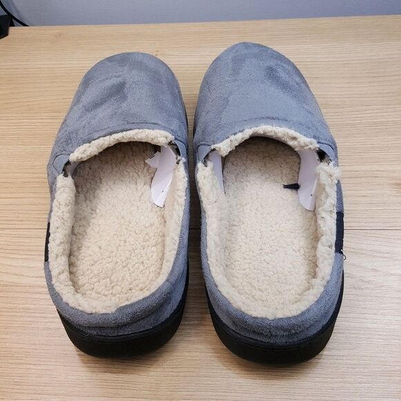 ISOTONER Slippers Mens Size 13 14 Grey Slip On Open Back Plush Memory Foam